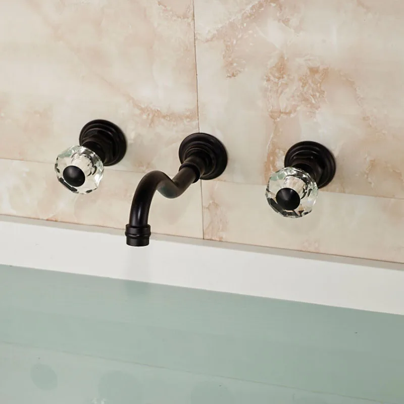 

New Arrival Bathroom Mixer Taps Oil Rubbed Bronze Dual Crystal Handle with Two Pipes Wall Mount