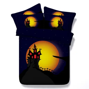 

Hot Selling Pure Cotton Deep Blue Color Duvet Cover Printing The moonlight Castle Pattern 3/4PC Bedding Sets Living Room Decor