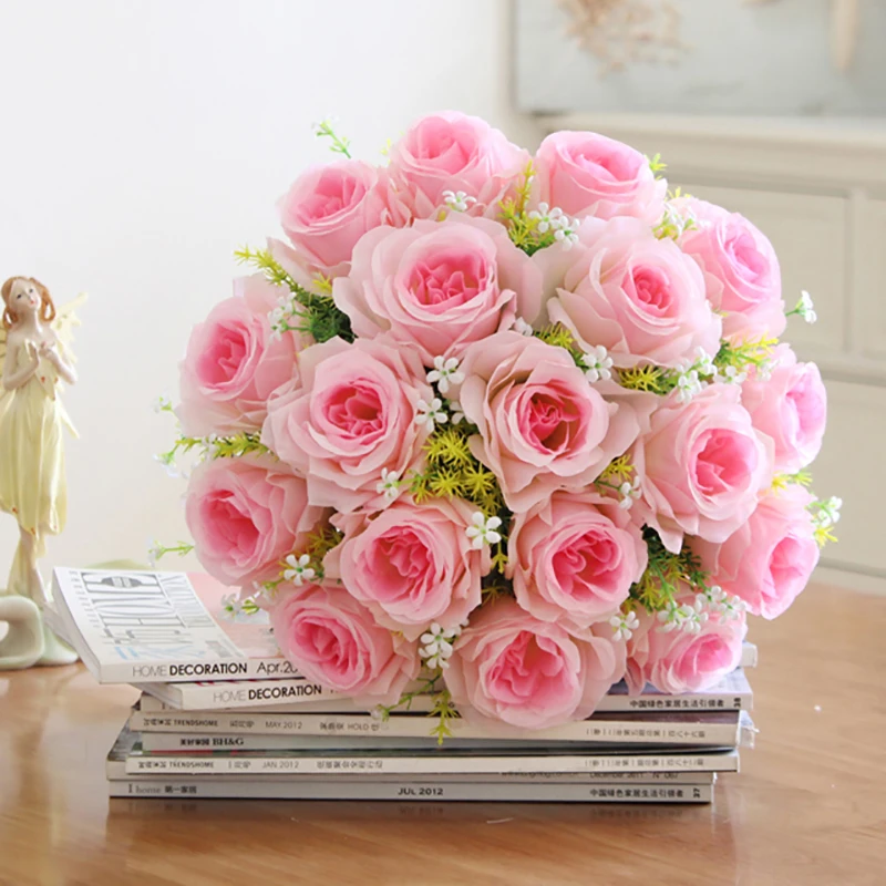 1 Bouquet Rose Bebe Souffle Fleurs Artificielles 36 Cm Longueur 18 Heads Mariage De Mariee Accueil Boutique Decoratif Faux Fleur Rose Blanc Aliexpress