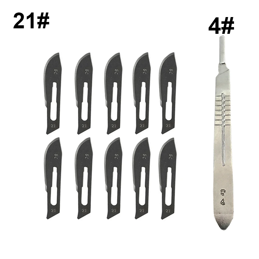 1 Set 10 pc 10#-24# Carbon Steel Surgical Scalpel Blades+ 1pc 4# Handle Scalpel DIY Cutting Tool PCB Repair Knife - Цвет: 21 Blades and Handle