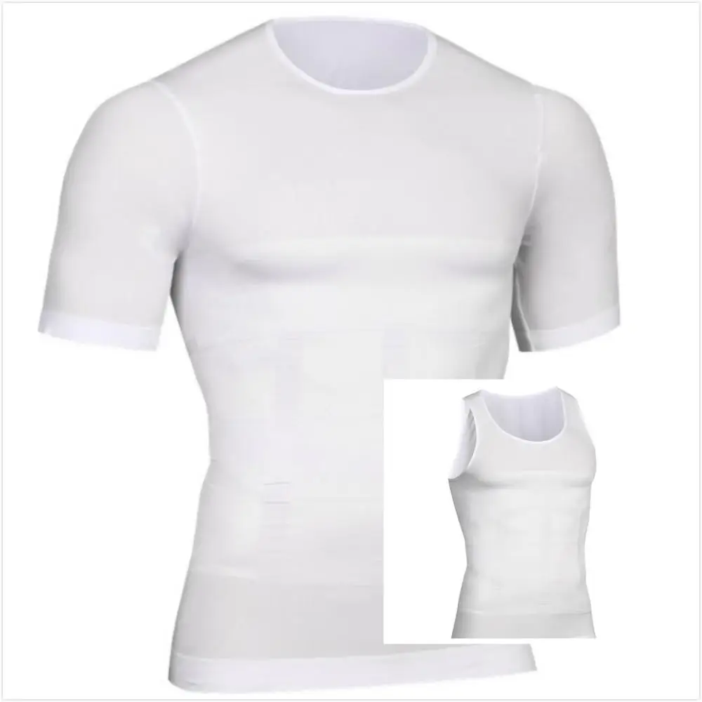 Мужская Нижняя Майка PRAYGER бесшовный Невидимый Тонкий футболка с круглым вырезом тела корректор осанки тугие рубашки - Цвет: Белый