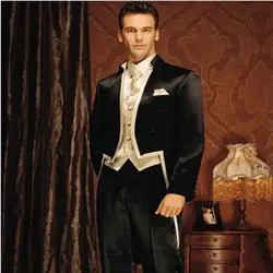 Классический Стиль черный Фрак Жених Смокинги для женихов Для мужчин свадебные костюмы для выпускного Жених (куртка + Брюки для девочек +