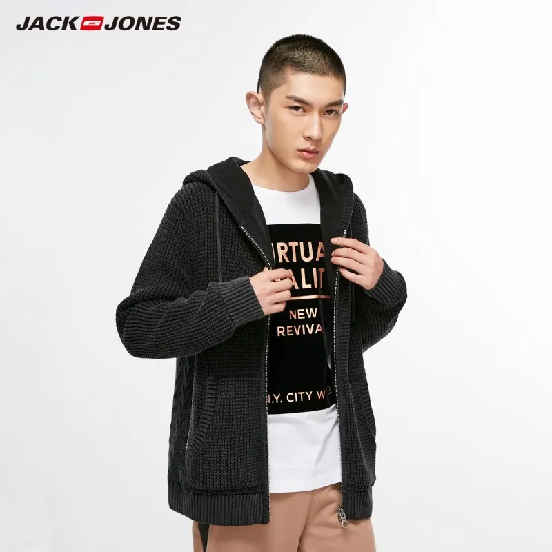 JackJones الرجال فضفاض صالح نحى طويلة الأكمام محبوك سترة السترات الرجال سستة محبوك سميكة معطف عارضة تريكو C | 218324545