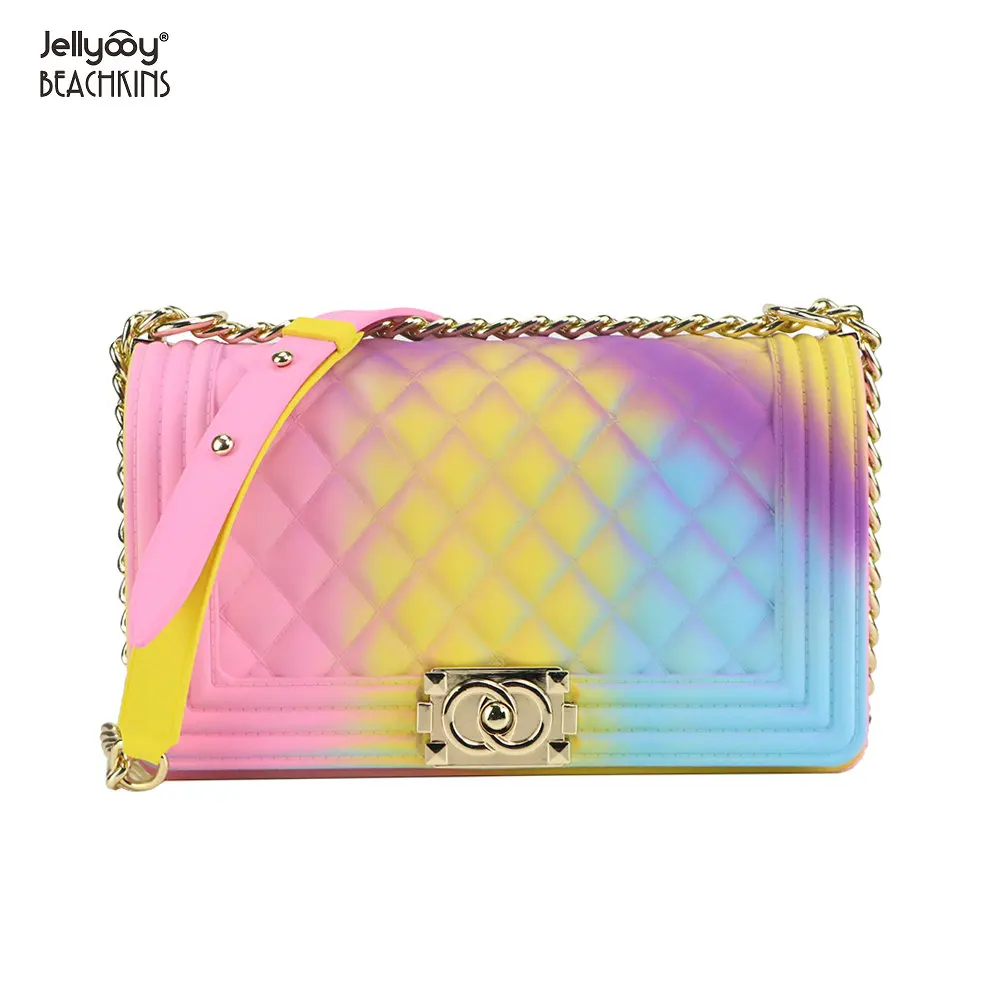 

Jellyooy Beachkins Matte Colorful Jelly Bag Lady Plaid Candy Crossbody Bag Multicolor Jelly Purse Handbag
