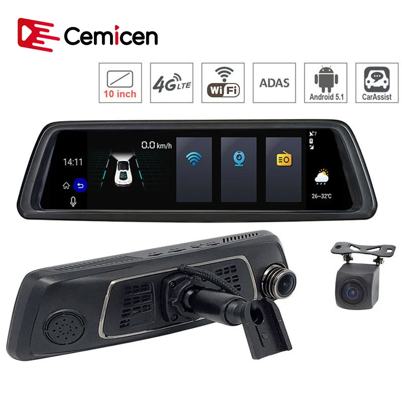 Зеркало-видеорегистратор Cemicen 10 дюймов 4G Wi-Fi Android 5 1 | Автомобили и мотоциклы