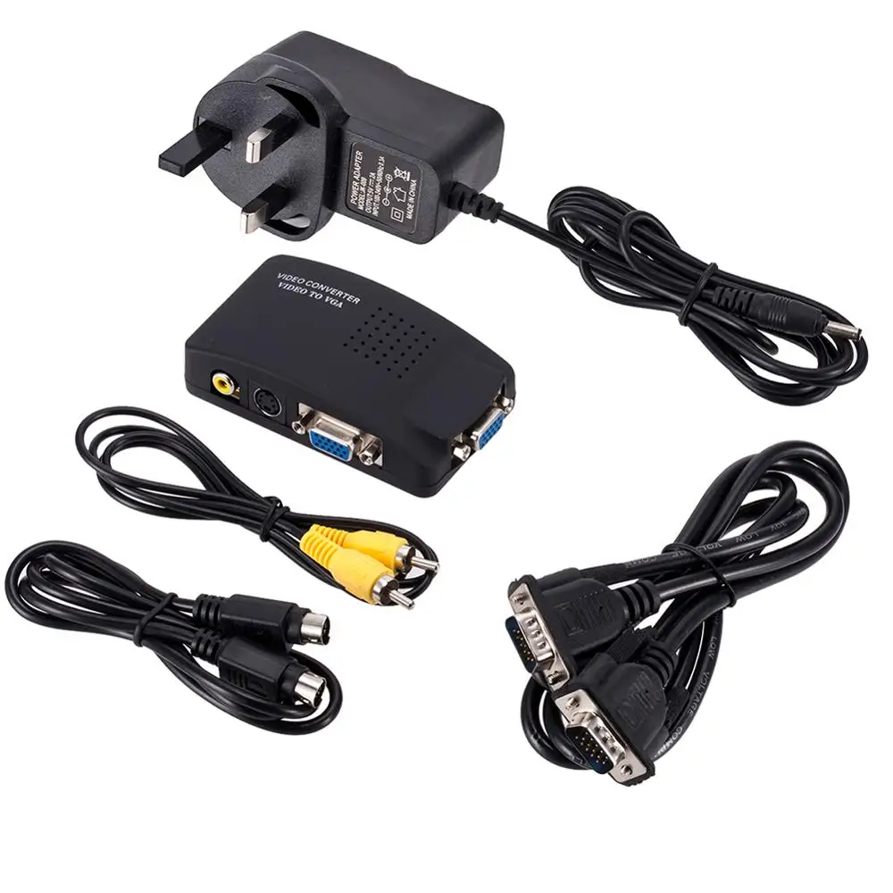 Buyincoins RCA CVBS Composite S-Video AV In To VGA Out Converter Adapter High Resolution for Monitor Notebook Black