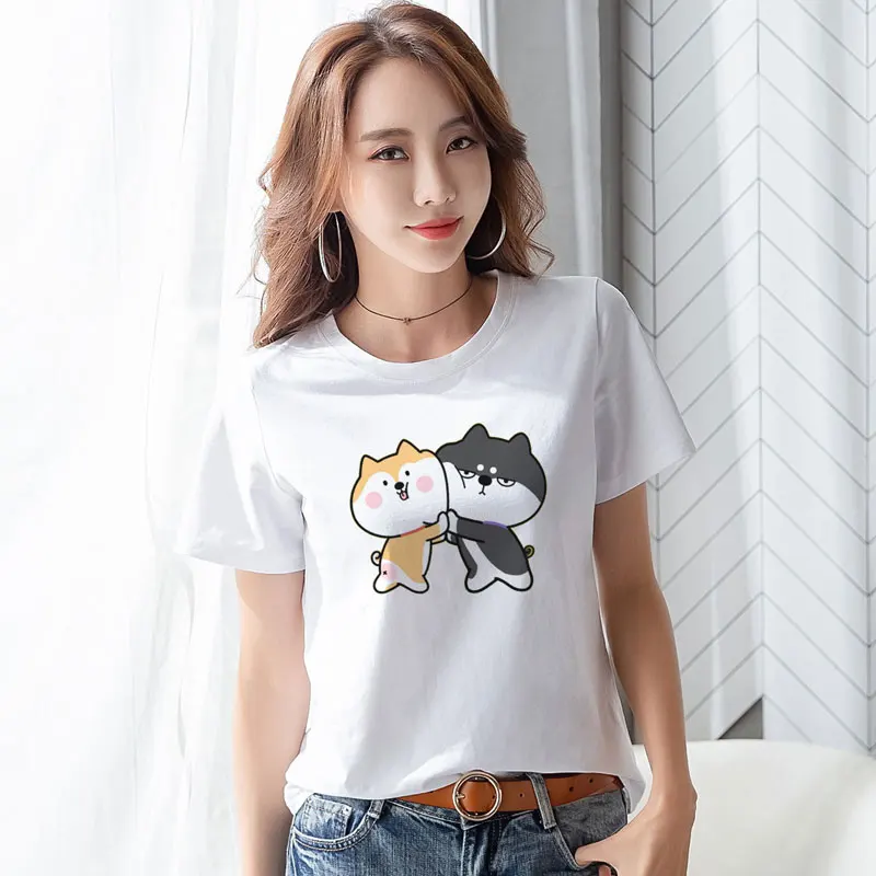 

Korean 2019 Fashion Cartoon Aesthetic Cute Kawaii Harajuku Dog Print Women Casual Spring Summer Funny O-Neck Loose Female Tshirt