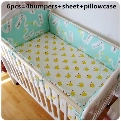 

Promotion! 6PCS Baby Bedding Set 100% Cotton Curtain Crib Bumper (bumpers+sheet+pillow cover)