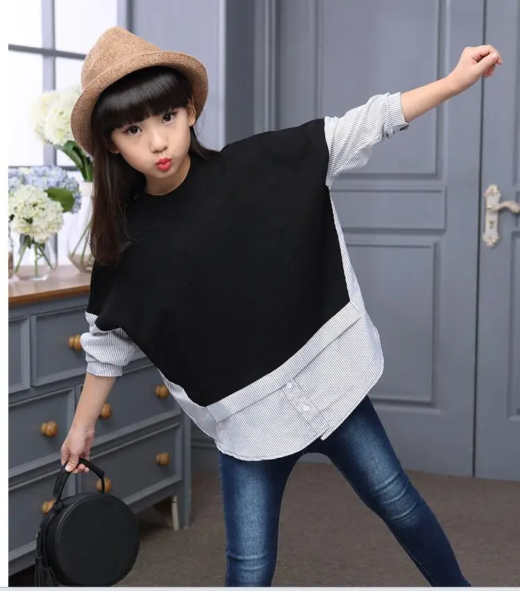 

2019 new top girls autumn children's stitching T-shirt