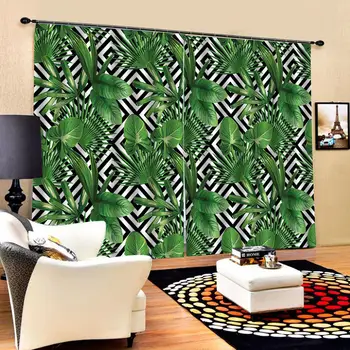 

green leaf curtains 3D Curtain Luxury Blackout Window Curtain Living Room Drapes Cortinas