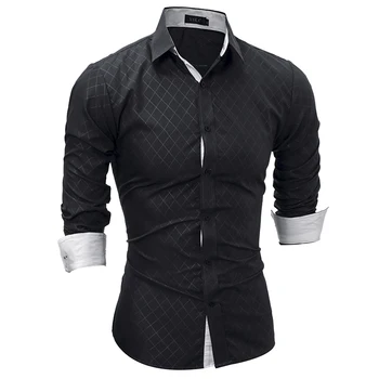 

Brand 2018 Fashion Male Shirt Long-Sleeves Tops Classic Lined With Dark Lines Mens Dress Shirts Slim Men Shirt XXL