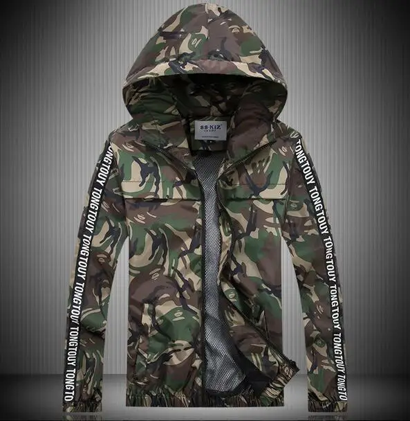 Green red grey autumn thin camouflage hooded jacket men coat for men 2016 man jacket mens