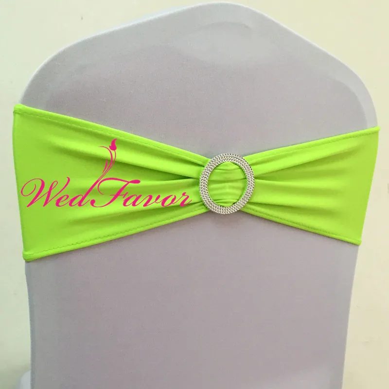 100pcs Neon Green Elastic Stretch Chair Sash Bows Spandex Lycra Chair Bands With Round Buckle