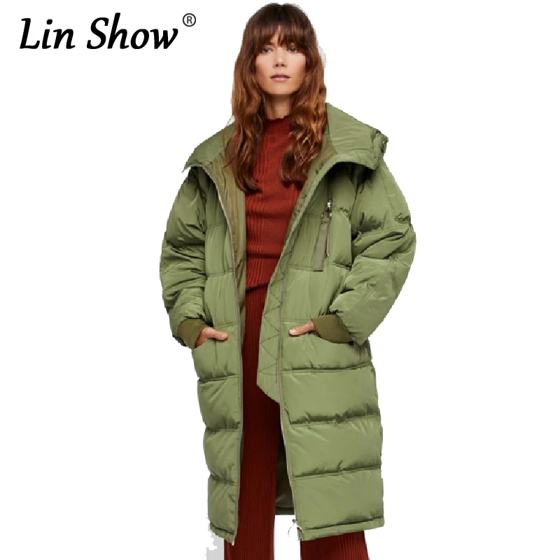 LINSHOW Women's Long Hooded Jacket Long Sleeve Zipper
