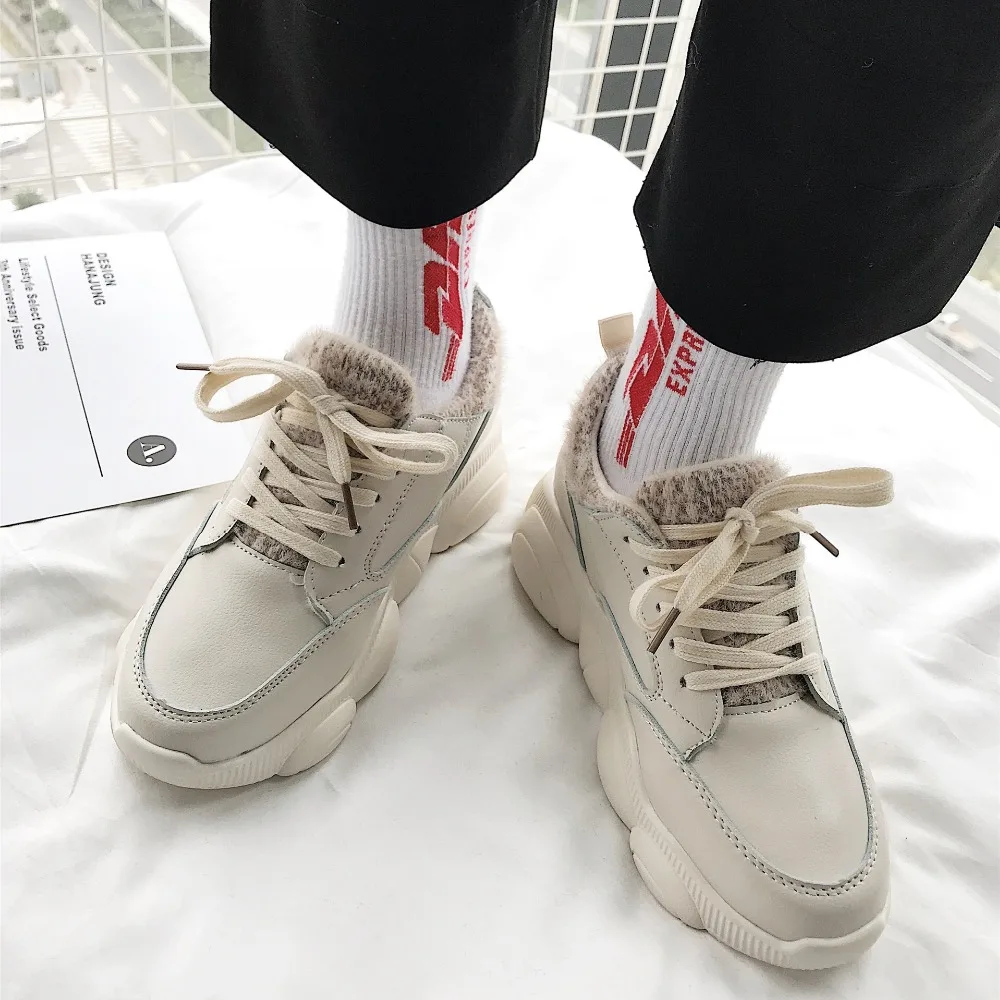 

LMCAVASUN Winter Women Sneakers 2018 Platform Short Plush sneakers Women Casual Shoes Lace Up Flat Women Shoes Cotton shoes