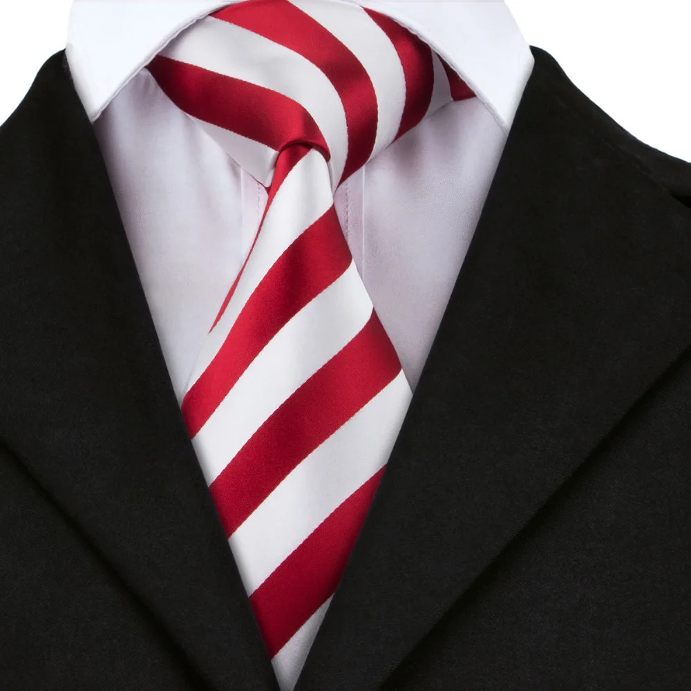 

Classic Mens Ties Red White Stripe Tie Jacquard Woven Silk Ties For Men Formal Business Wedding Party 8.5CM Width A-242