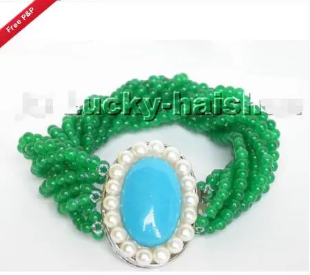 

Wholesale price 16new ^^^^^^^natural 10row baroque green jade bracelet cameo clasp
