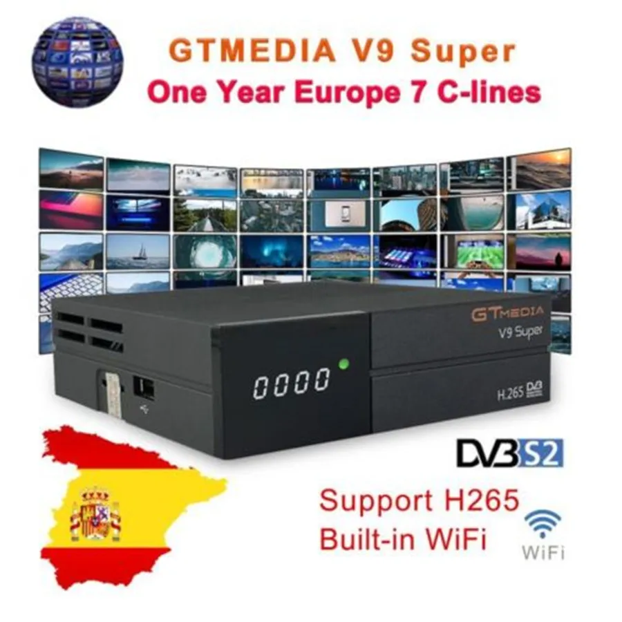 

GT media Satellite Receiver V9 Super DVB-S2 H2.65 FREESAT V9 SUPER Satellite TV Receiver HD 1080P with 2 Year 6 Clines Lines