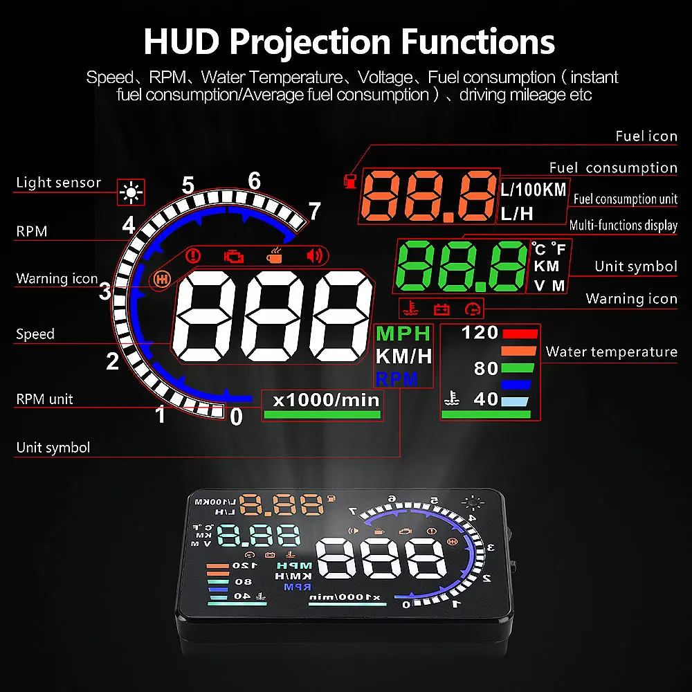 

5.5 inch Universal HUD Display Head Up Display car OBD2 II Headup Speed smart gauge Auto OBD 2 Digital Speedometer windshield