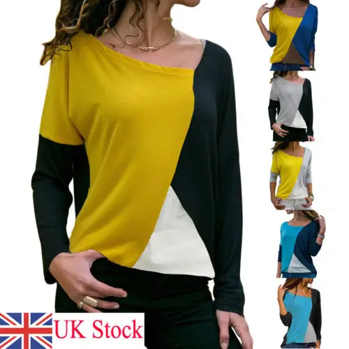 

Women Lady Long Sleeve Stitching Loose Summer Top T Shirt Ladies Cotton Patchwork Color Casual Top Tee Shirt Clothing