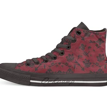 С цветочным принтом красного цвета; праздничная одежда для дизайн дышащая Повседневное с высоким берцем на шнуровке; парусиновые туфли; кроссовки