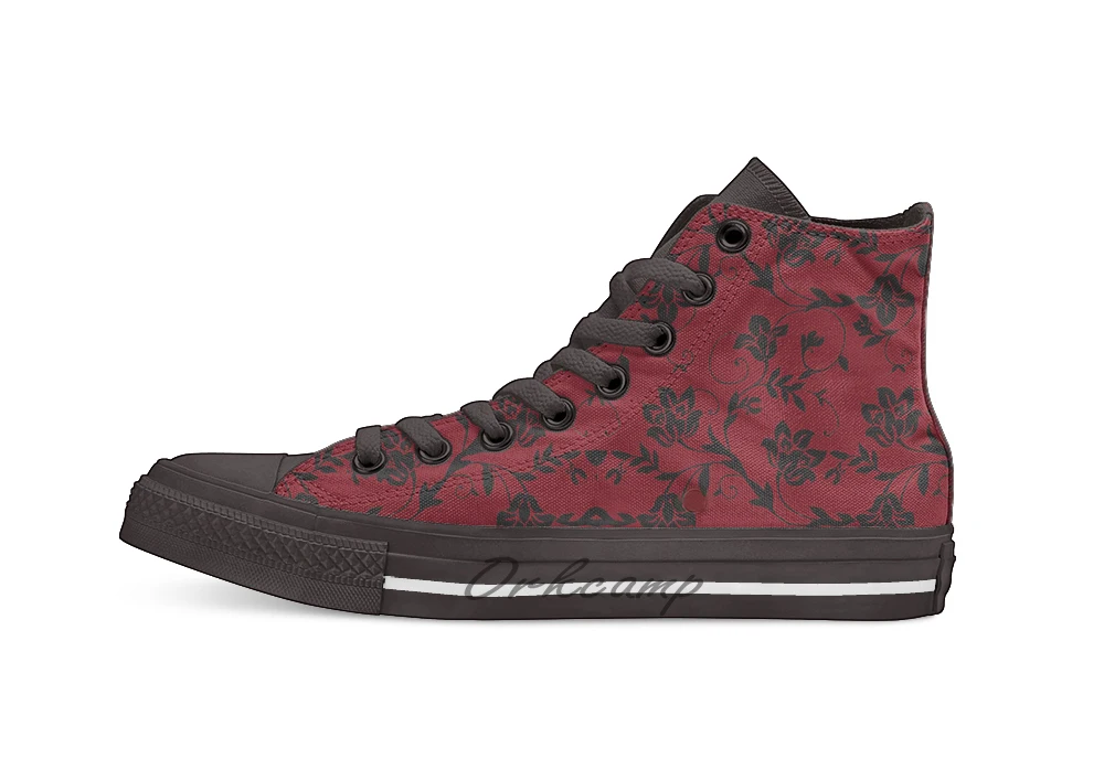 Цветочный красный дизайн дышащая Повседневная Высокая обувь на шнуровке холщовая обувь кеды