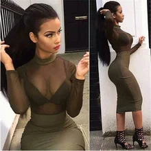 2016 new style Sexy high neck long-sleeve bodycon dress evening luxury see through celebrity party dress hl AA-660