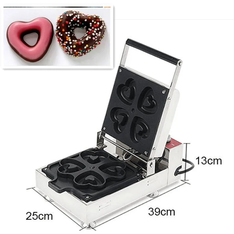 

110V/220V Commercial Electric Heart Waffle Maker Doughnut Machine 4 pcs Non-stick Donut Baker Making Machine