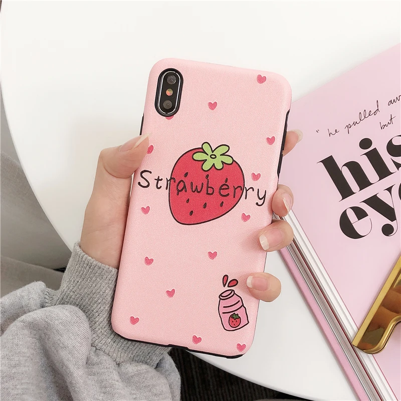 

Gimfun Korea Pink Strawberry Phone Case for Iphone X Xs Max Silk Pattern Scrub Tpu Case for Iphone 6s 7 8plus X Back Cover