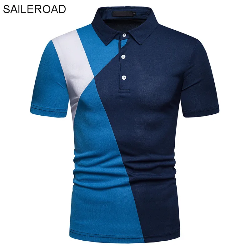 

SAILEROAD 2019 Fashion Mens Polo Shirts With Short Sleeve Camiseta Polo Hombre Patchwork Solid Breathable Casual Polo Shirt Man