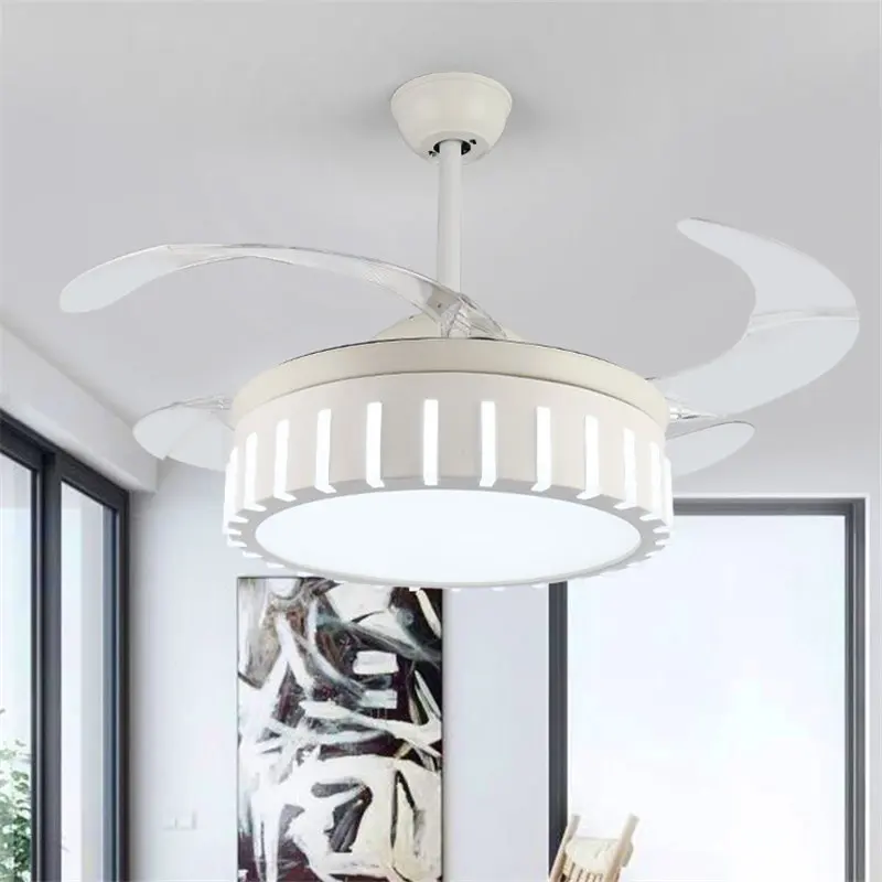

QUKAU European 42 inch ceiling fan lamp remote control light dimmable electric fan Invisible fan pendant lighting