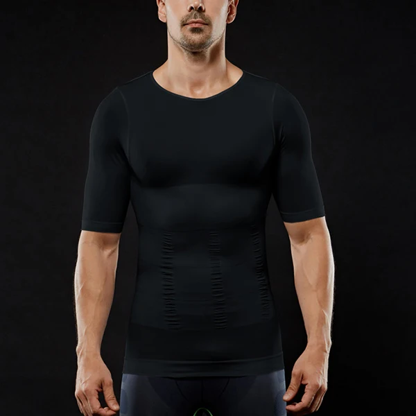 

High Men Compression Short Sleeve T-Shirt Belly Control Body Build Shapewear Summer Slimming Shaper DOG88