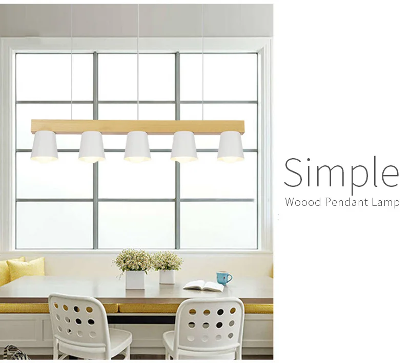 Japan Style Simple Wood Pendant Light Modern Black White Lampshade Wooden Pendant Lights Dining Room Hanging Lamp Kitchen Fixture (2)