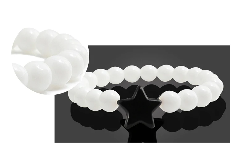 8 мм натуральный камень матовая бусина черный из вулканической лавы мужские браслеты белые бусины эластичность шарм браслеты с пентаграммой для женщин ювелирные изделия