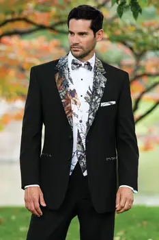 

High Quality Two Button black Groom Tuxedos Notch Lapel Groomsmen Best Man Mens Wedding Suit (Jacket+Pants+Vest+Tie) W:230