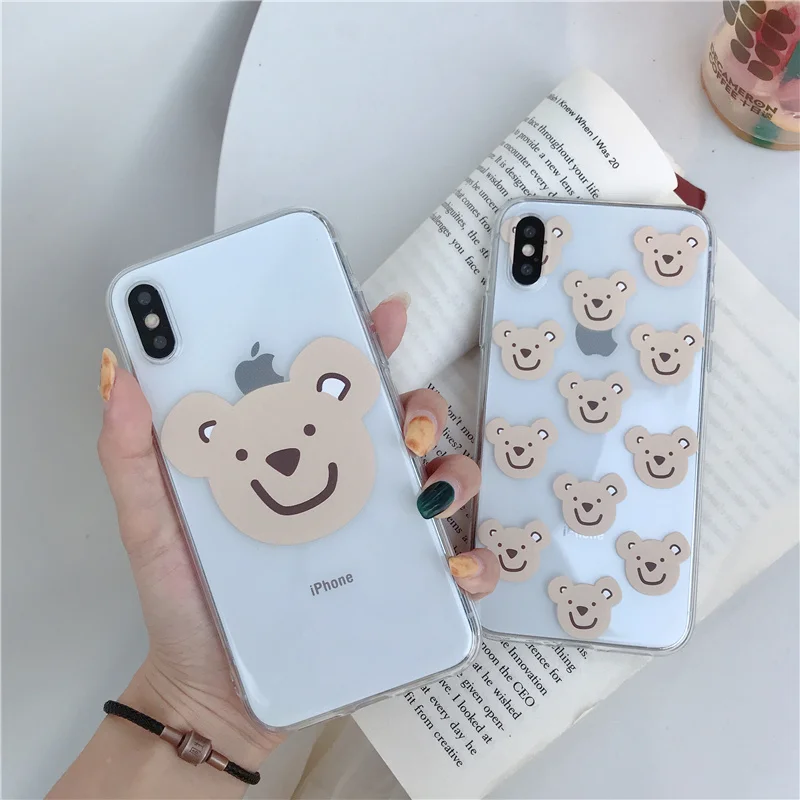 

Cuddly korean bear phone case for iphone case cartoon transparent cute cover for iphone 6 s 7 8 plus xr x xsmax 10 free shipping