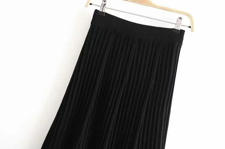 Корейские винтажные Серые Черные сплошные вязаные зимние Бохо повседневные с высокой талией трапециевидные миди длинные юбки для дам элегантные плиссированные