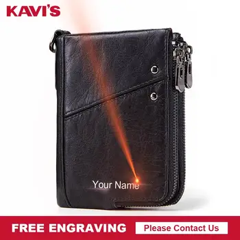 

KAVIS Free Engraving Rfid Genuine Leather Crazy Horse Leather Wallet Men Small Walet Portomonee Male Cuzdan Short Coin Purse