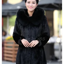 Люкс искусственного меха кролика пальто женщин зимнее пальто мода с капюшоном FoxFur воротник средней длины- долго леди пальто элегантных женщин пальто