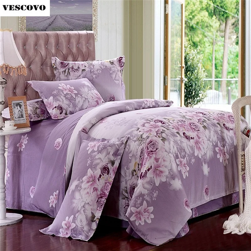 2017 winter Purple flower duvet cover bed sheet pillowcases 4 pieces
