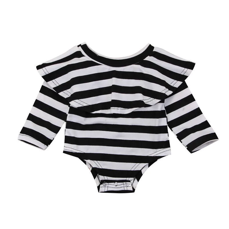 Toddler Kid Baby Girls Solid Color Off Shoulder Long Sleeve Fashion Romper Jumpsuit Outfits Set Clothes Hot Sale - Color: Black