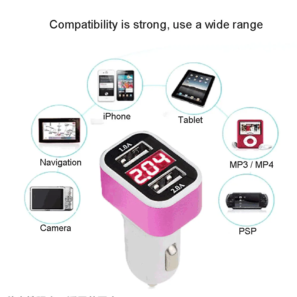 

Universal Fast Car USB Charge 3.1A Quick Charging Mobile Phone Dual 2 Port Adapter USB Digital Voltage Meter Led Vehicle Charger