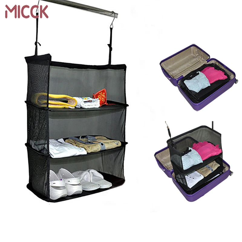 comprar MICCK Armazenamento Saco De Viagem Portátil bagagem organizador do armário na parede Gancho Pendurado Malha De Nylon Saco De Sapatos Rack de armazenamento de Roupas