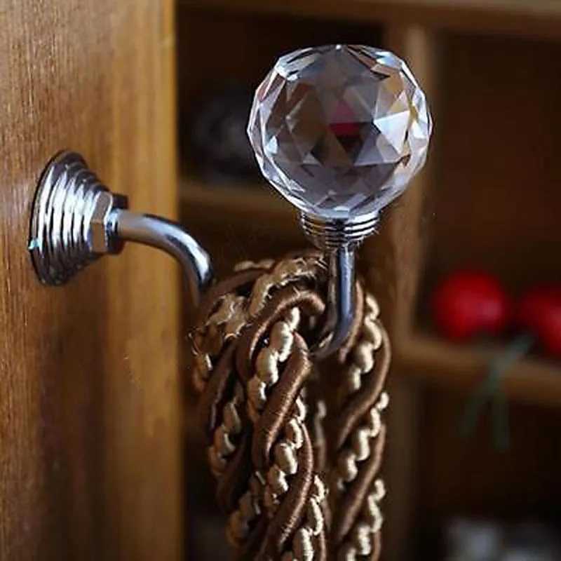 2PCS Crystal Curtain Tie Back Wall Hooks Ideal For Curtains Diamond