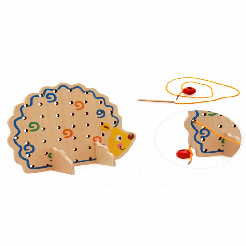 Wooden Fruits and Vegetables Lacing Stringing Beads Toys with Hedgehog Board for Toddlers Kids Children (12)