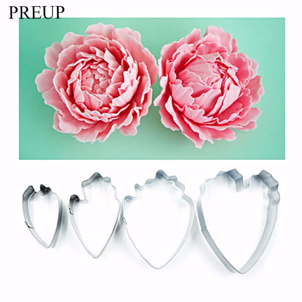 

PREUP 4Pcs Stainless Steel Heart Carnation Fondant Cake Cookie Decor Mould Cutter Peony Bakeware Best Choice