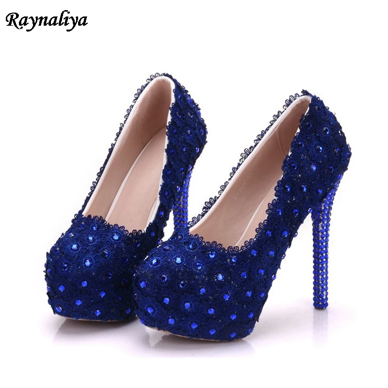 

Blue Pearl Wedding Shoes Lace High Heel Gorgeous Design Bridal Dress Shoes Girl Birthday Party Prom Heels Pumps XY-B0056