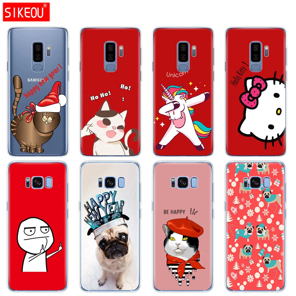 

silicone case for Samsung Galaxy S9 S8 S7 S6 edge S5 S4 S3 PLUS phone cover cute simple cartoon happy new year