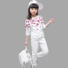 Спортивный костюм для девочек; осенне-Весенняя детская одежда для девочек; хлопок; комплект одежды для девочек-подростков с цветочным принтом; возраст 10, 12, 14 лет