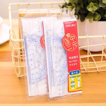 

deli 71950 math tools set 4 pcs set straight ruler squaresquare goniasmometer triangular ruler